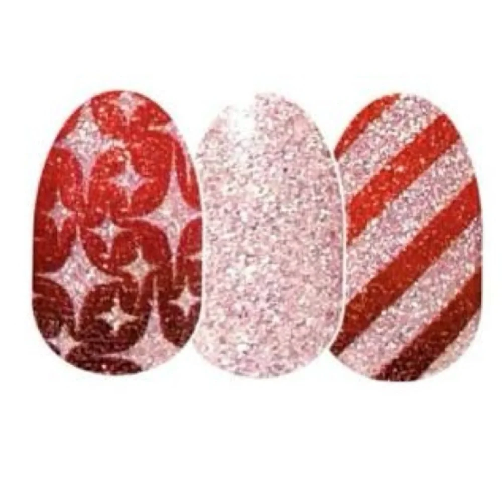 Color Street Retired WRAP IT UP Red and Silver Glitter Stripes Nail Set